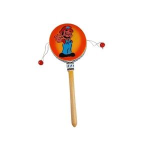 VTG Mario Handheld Rattle Drum Toy Wood Handle Nintendo Style Collectible